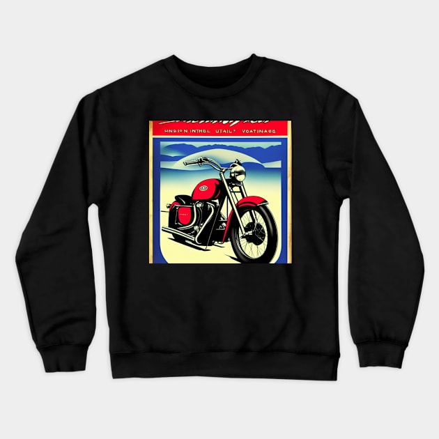 80s Vintage Red Motorcycle Poster Crewneck Sweatshirt by BAYFAIRE